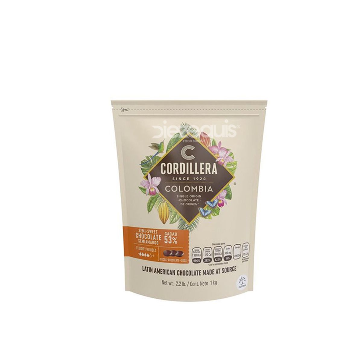 10X Cobertura Semiamarga Cacao Depósito al 53% Cordillera x 1000 Gr Bolsa