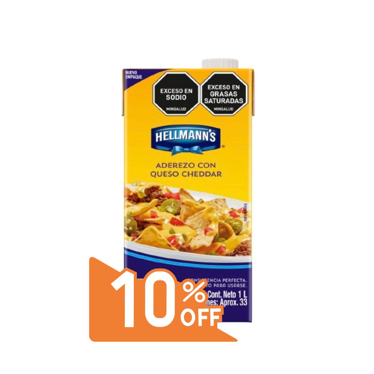 10X Promoción 10% Descuento Queso Cheddar Cremosito Hellmanns x 1000 Gr Cajita