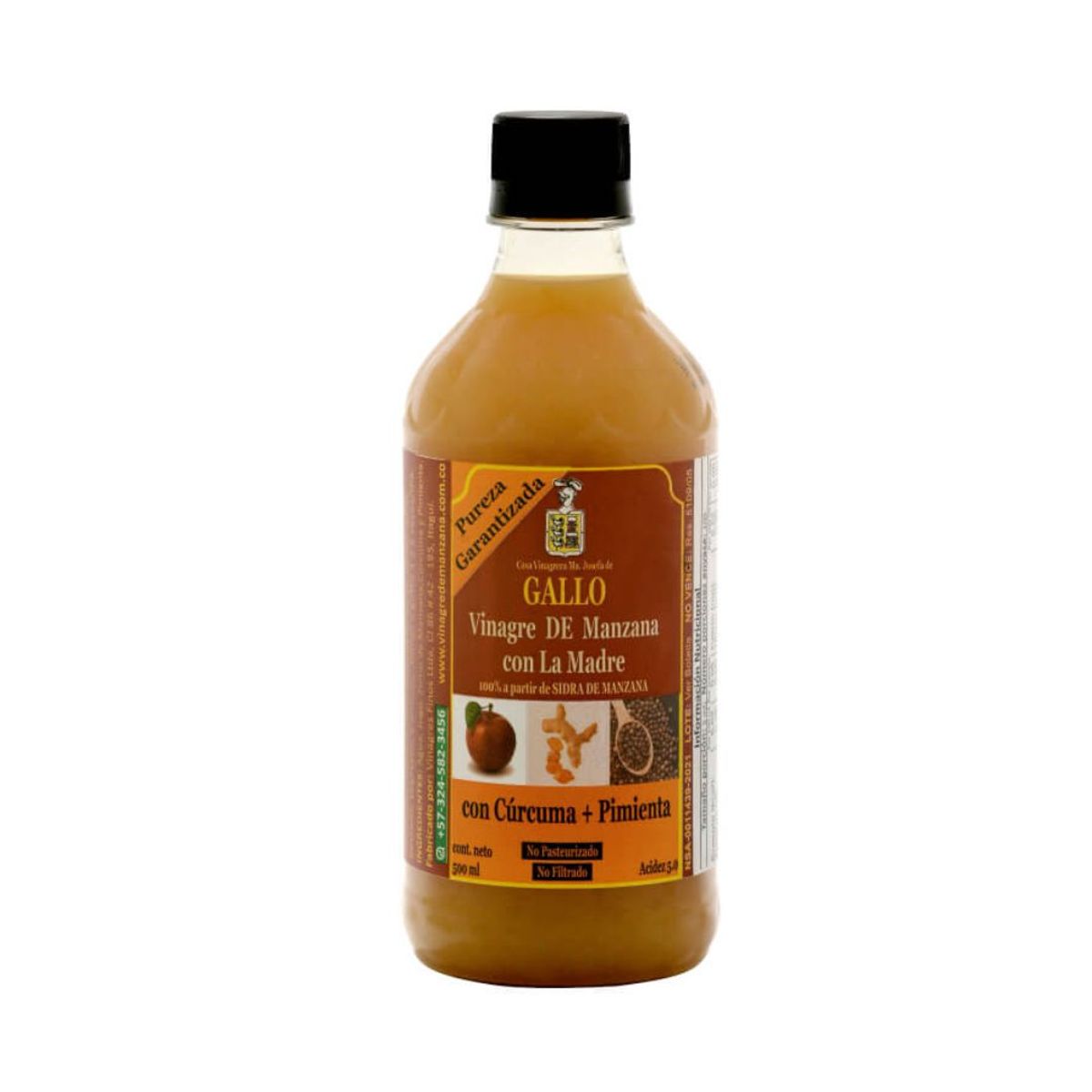 10X Vinagre De Manzana con Curcuma y Pimienta Negra Gallo x 500 Ml