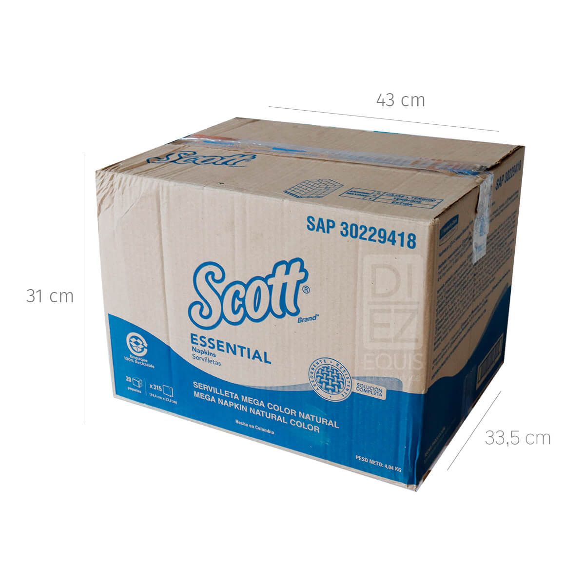 10X Servilleta Scott Mega Natural 9418 x 315 Und x 20 Paq