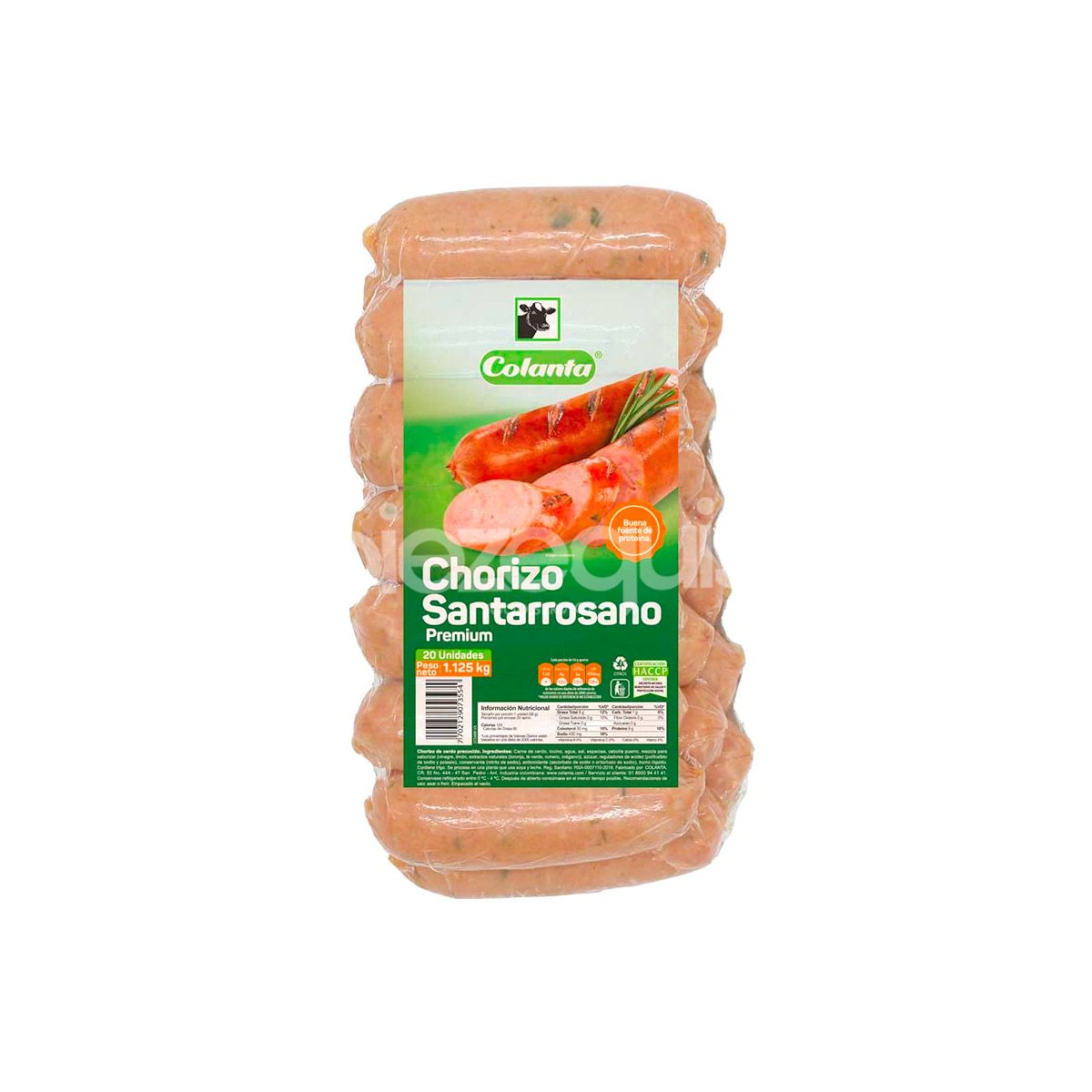 10X Chorizo Santarrosano Colanta 1125 Gr Paquete x 20 Und