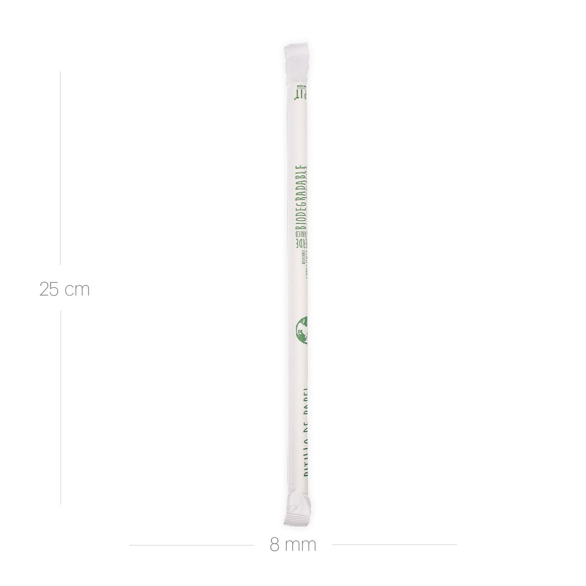 10X Pitillo de Papel Biodegradable Blanco 8x250mm x 200 Bolsa