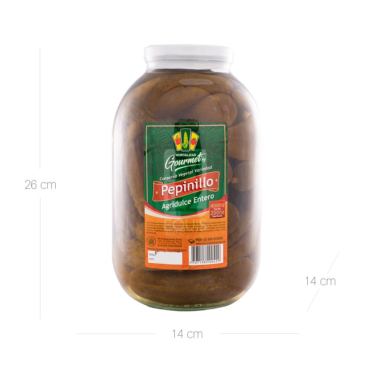 10X Pepinillo Entero Agridulce H.G x 4000 Gr Balde