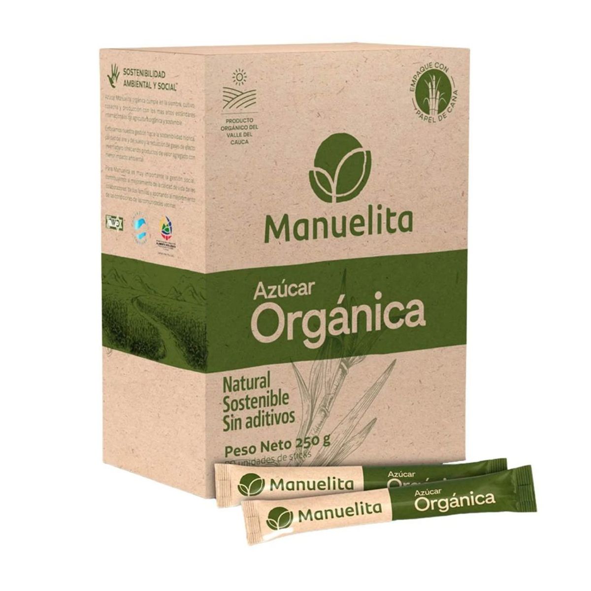 10X Azúcar Orgánica Manuelita Tubito 5 Gr x 50 Und