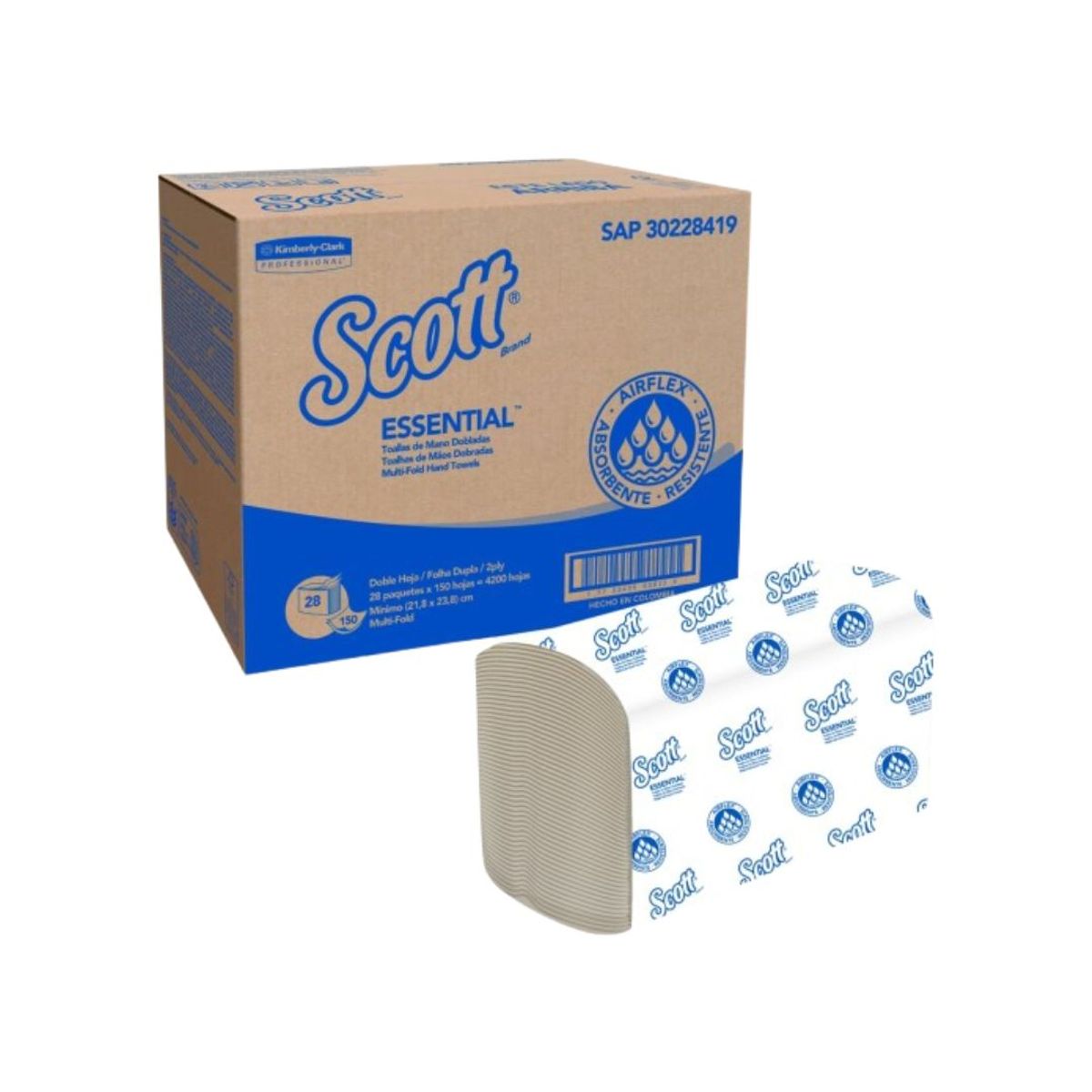 10X Toalla Mano Doblada Z Natural Essential 8419 H Doble Multifold Scott x 150 Und x 28 Paq