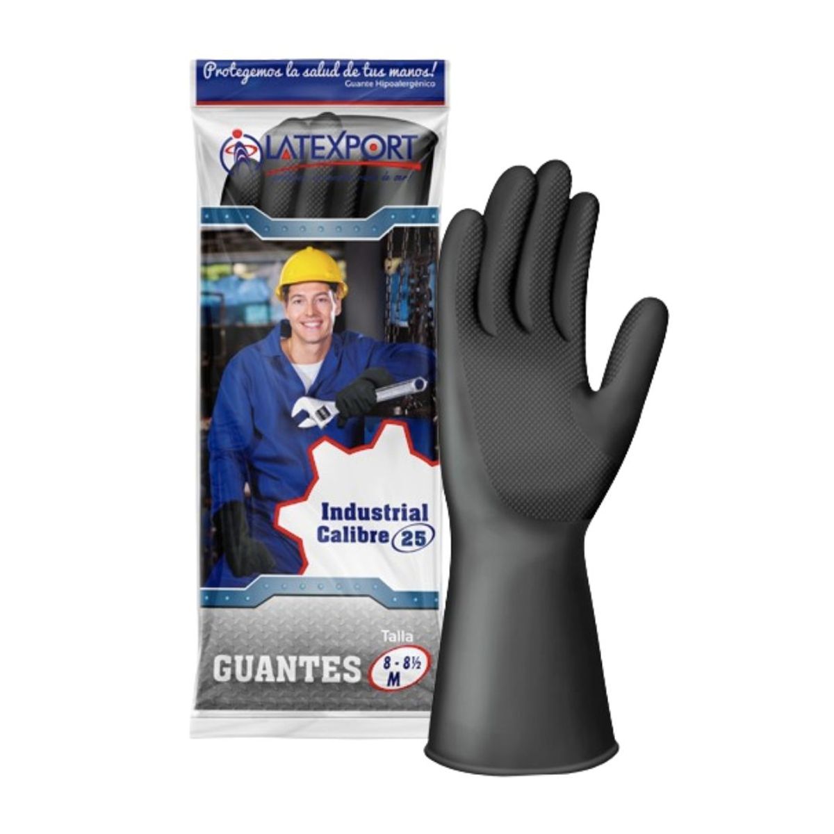 10X Guante Industrial Negro Latexport Calibre 25 Talla 8 Par