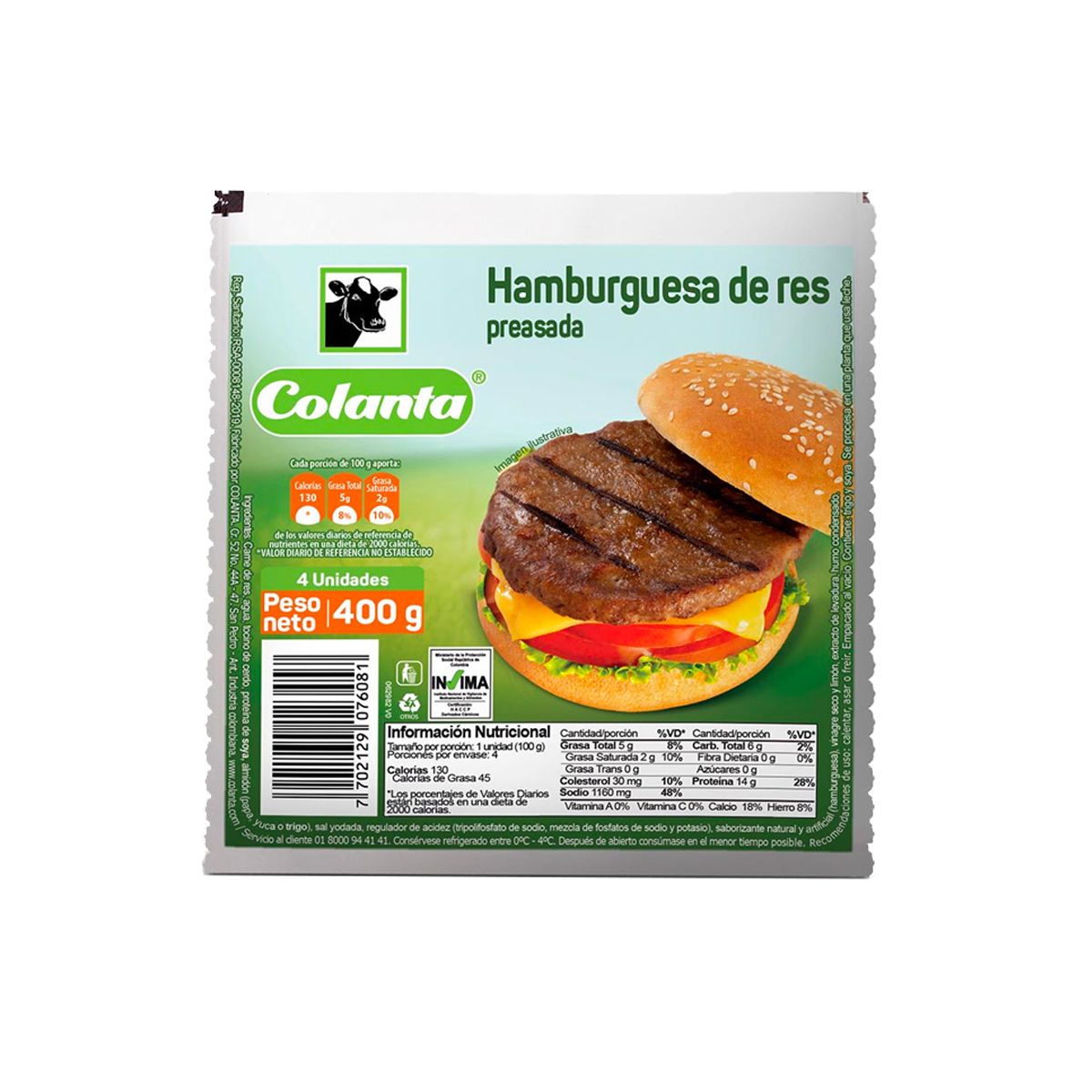 10X Hamburguesa De Res Colanta x 400 Gr Paquete