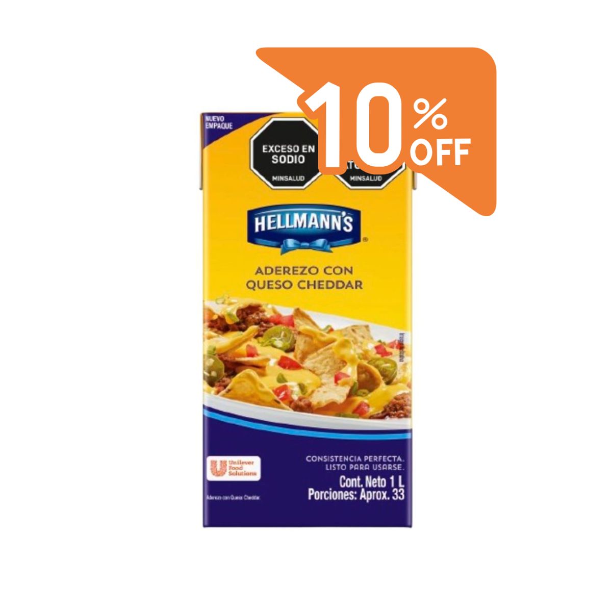 10X Promoción 10% Descuento Queso Cheddar Cremosito Hellmanns x 1000 Gr Cajita