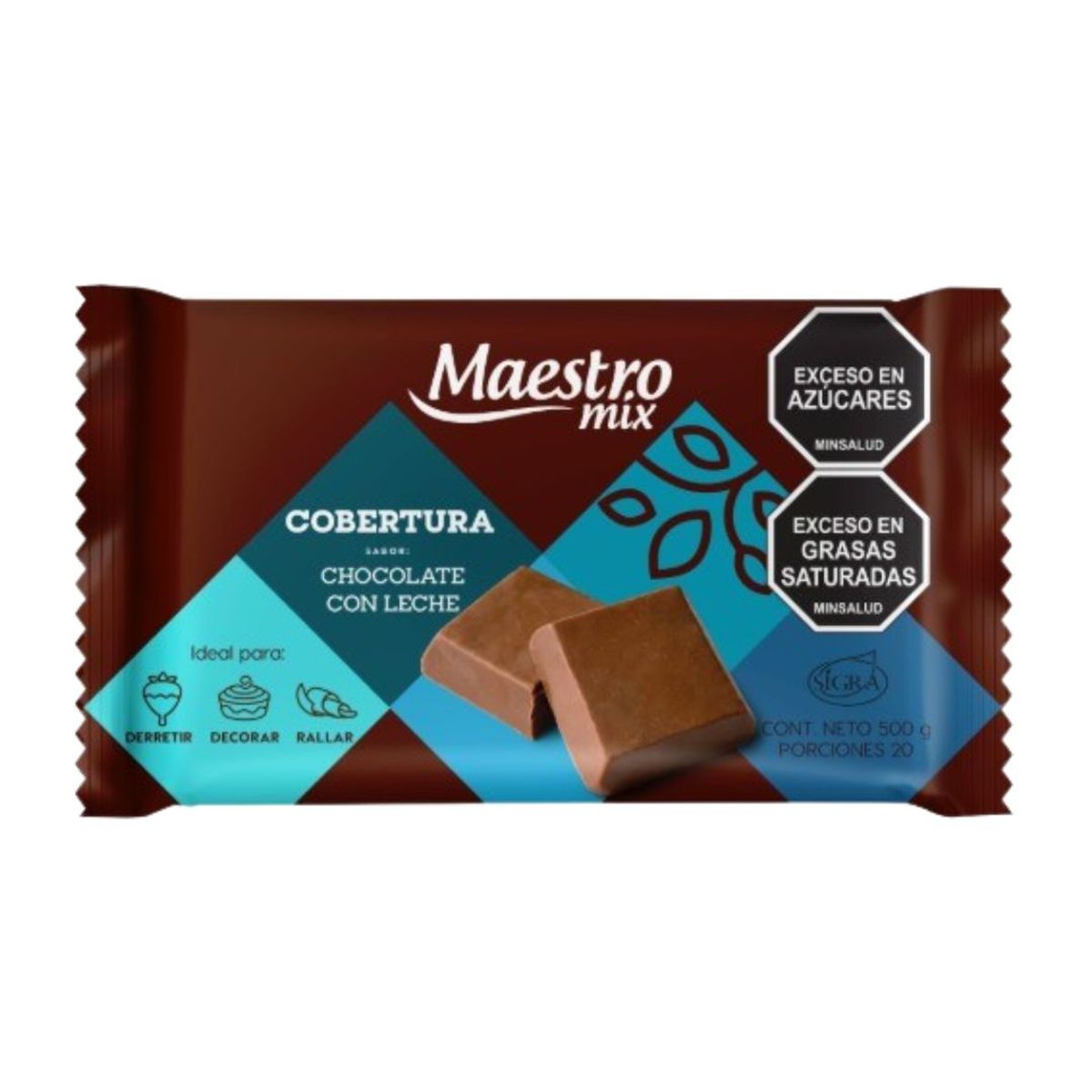10X Cobertura Chocolate Leche Maestro x 500 Gr Barra