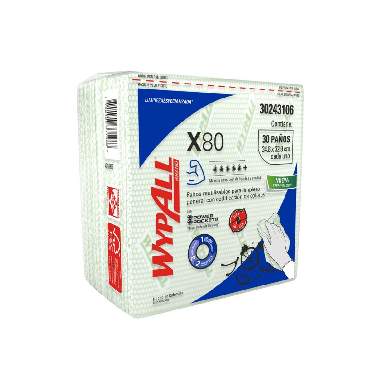 10X Limpión Wypall X80 Plus Verde Interfold 3106 x 30 paños