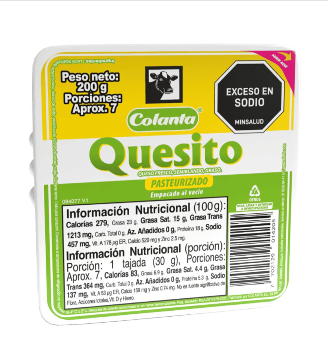 10X Quesito Colanta Al Vacio x 200 Gr