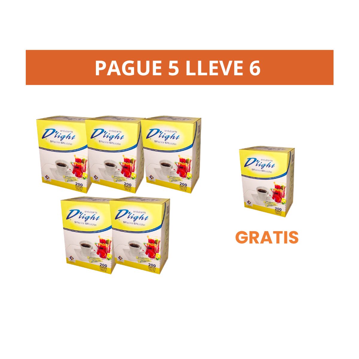 10X Promoción Endulzante D´Light Sucralosa 0.8 Gr Caja x 200 Sobres Pague 5 lleve 6