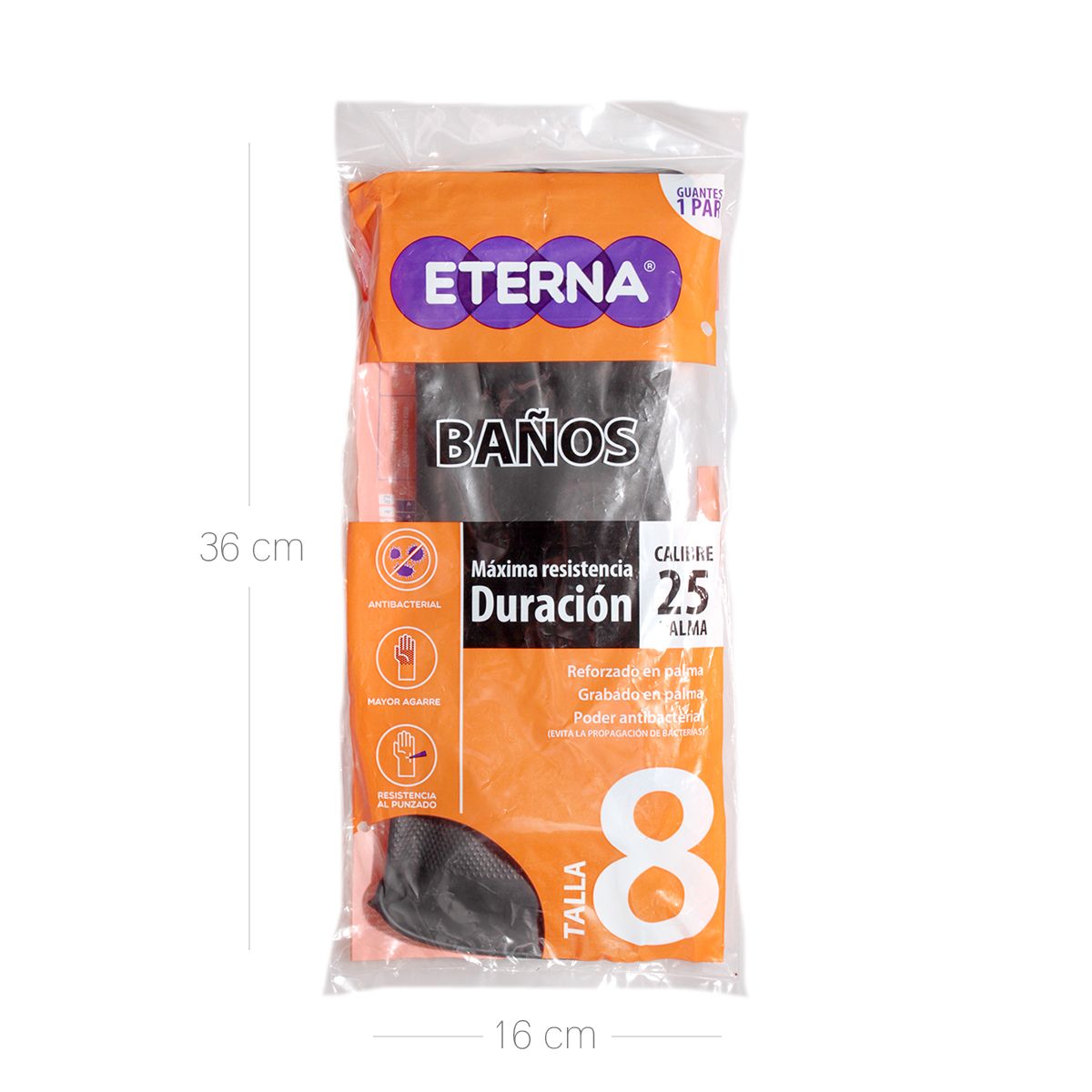 10X Guante Latex Negro Eterna Calibre 25 Talla 8  Par
