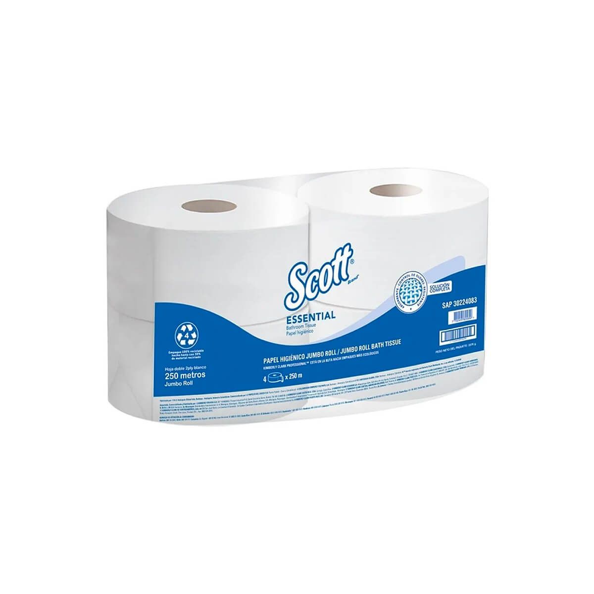 10X Papel Higiénico Jumbo Blanco H Doble Scott 4083 x 250 m x 4