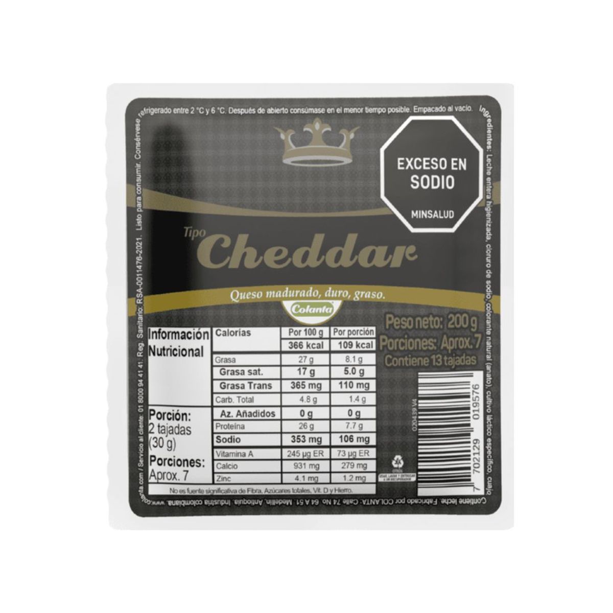 10X Queso Cheddar Colanta Tajado x 200 Gr