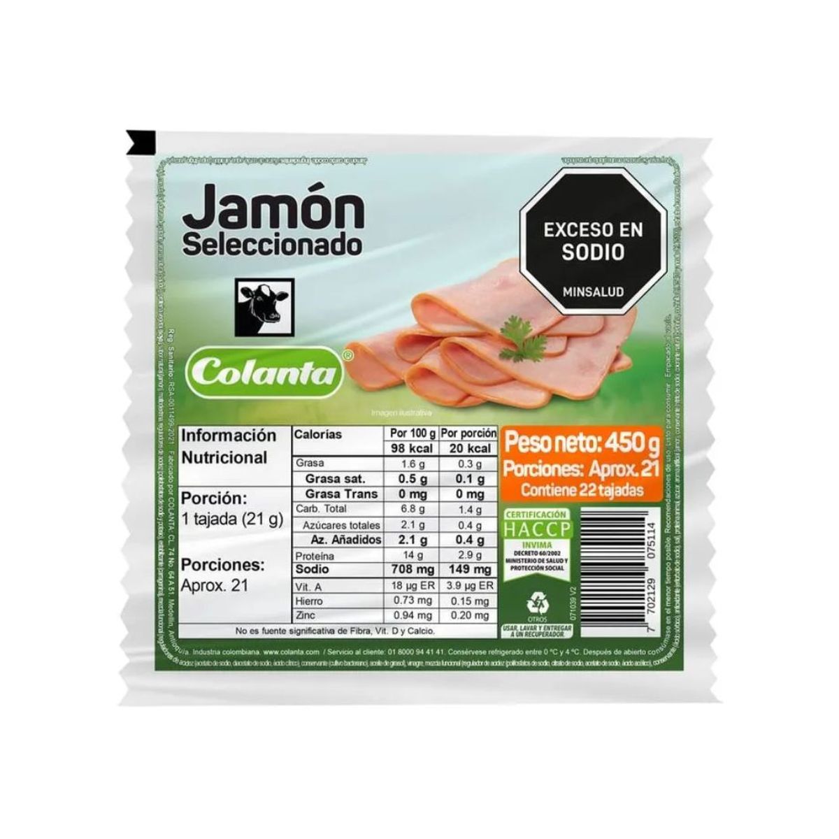 10X Jamón Seleccionado Colanta x 450 Gr Tajado
