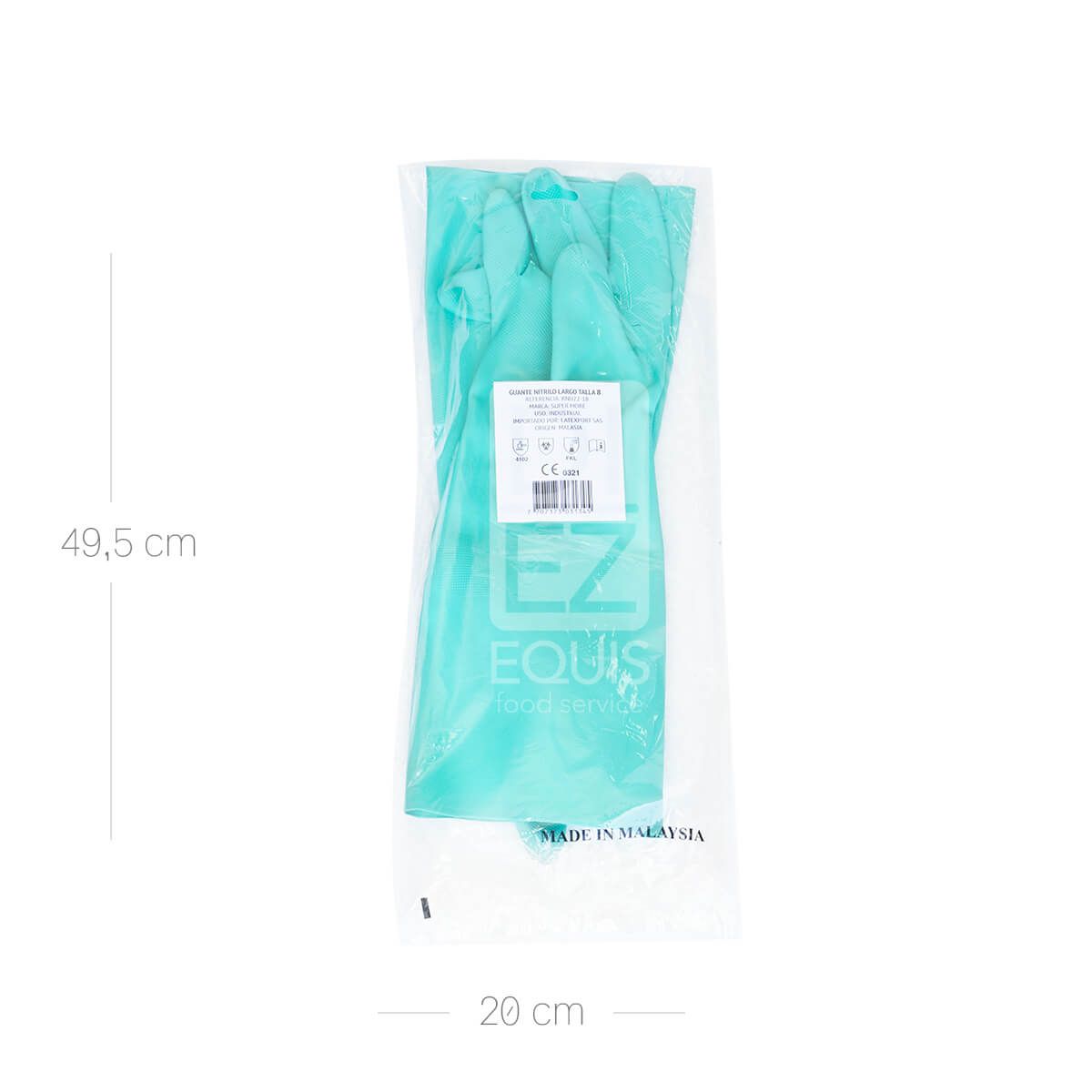 10X Guante Nitrilo Largo Verde Latexport Calibre 22 Talla 8 Par