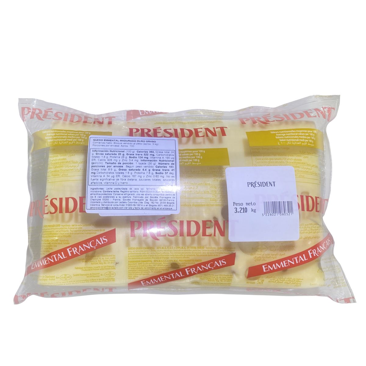 10X Queso Emmental Président Bloque +/- 2 Kg a 3 Kg (Precio x Kg)