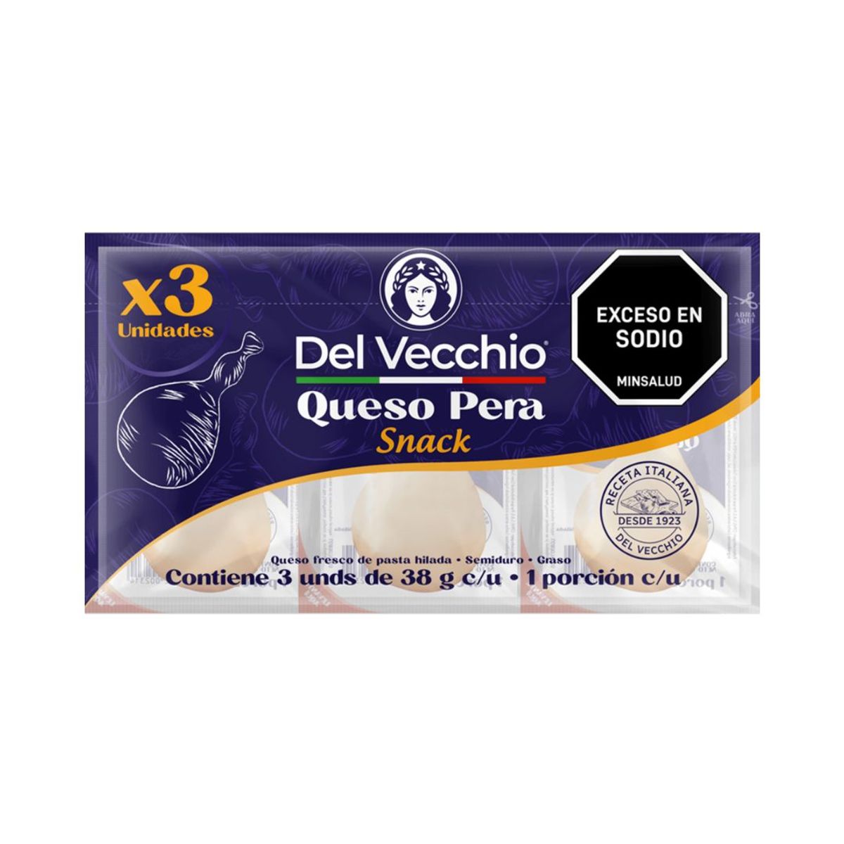 10X Queso Pera Del Vecchio x 38 Gramos x 3 Und (Individual)