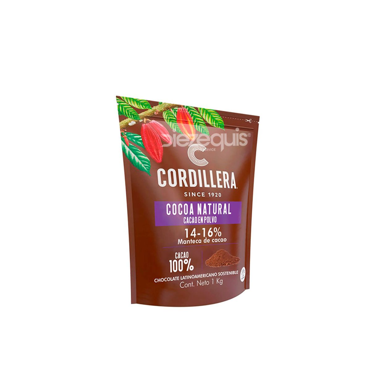 10X Cocoa En Polvo Natural 14-16% Cordillera x 1000 Gr Bolsa