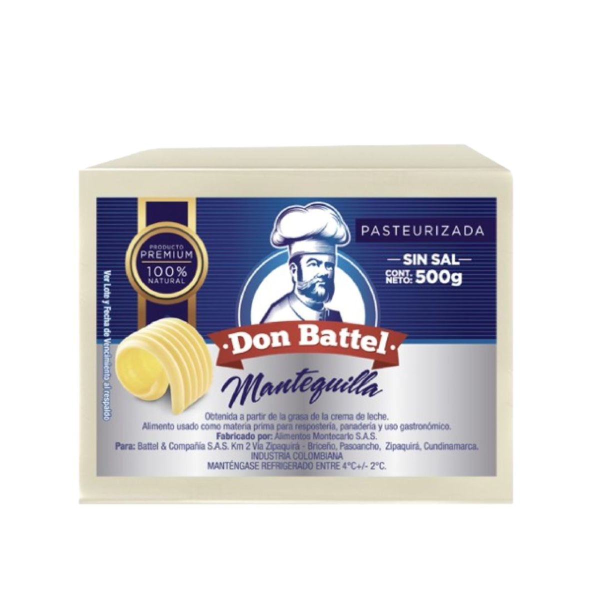 10X Mantequilla Pasteurizada Don Battel x 500 Gr Barra