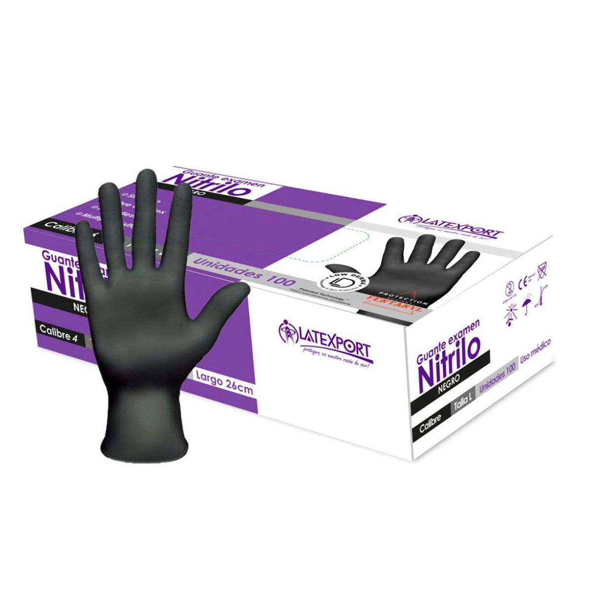 10X Guante Desechable Nitrilo Negro UKA Latexport / Vital C4 Talla S Par
