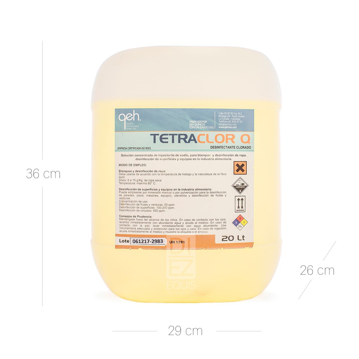 10X Hipoclorito de Sodio Tetraclor Q.E.H. Al 13,5 % Bidón x 20 Litros