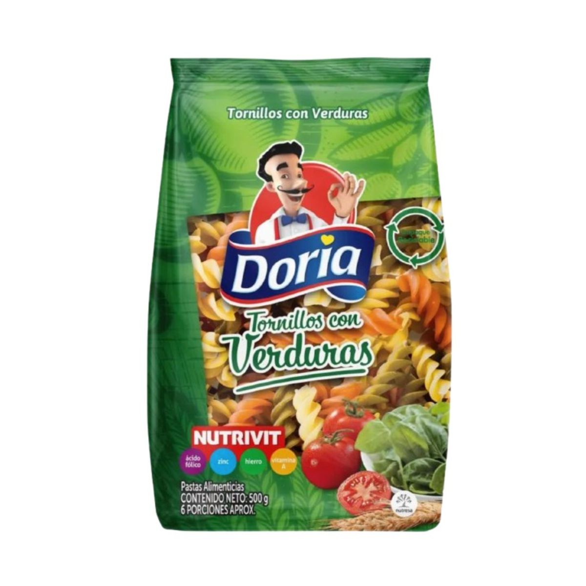 10X Pasta Tornillo Verduras Doria x 500 Gr Bolsa
