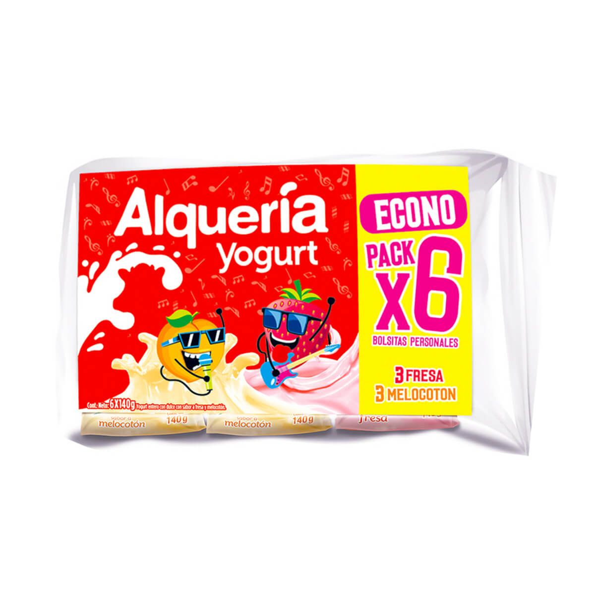10X Yogurt Fresa - Melocotón Alquería x 6 Und x 140 Gr Bolsa