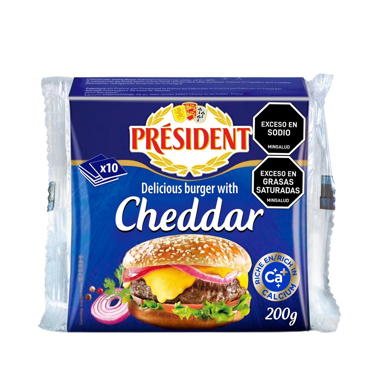 10X Queso Cheddar Président Tajado x 200 Gr