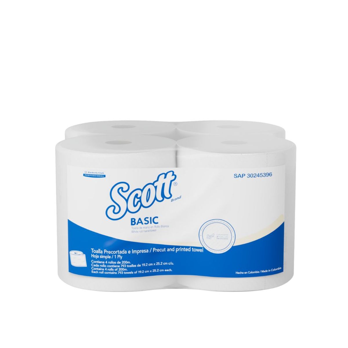 10X Toalla Mano Rollo Scott Basic Blanco 5396 x 200 Mts x 2 Rollos
