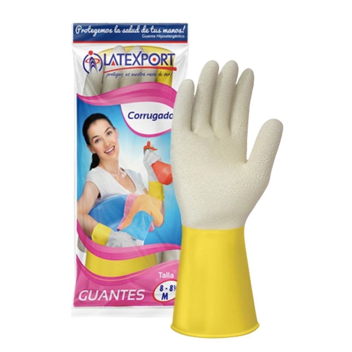 10X Guante Corrugado Amarillo Latexport Calibre 18 Talla 9 Par