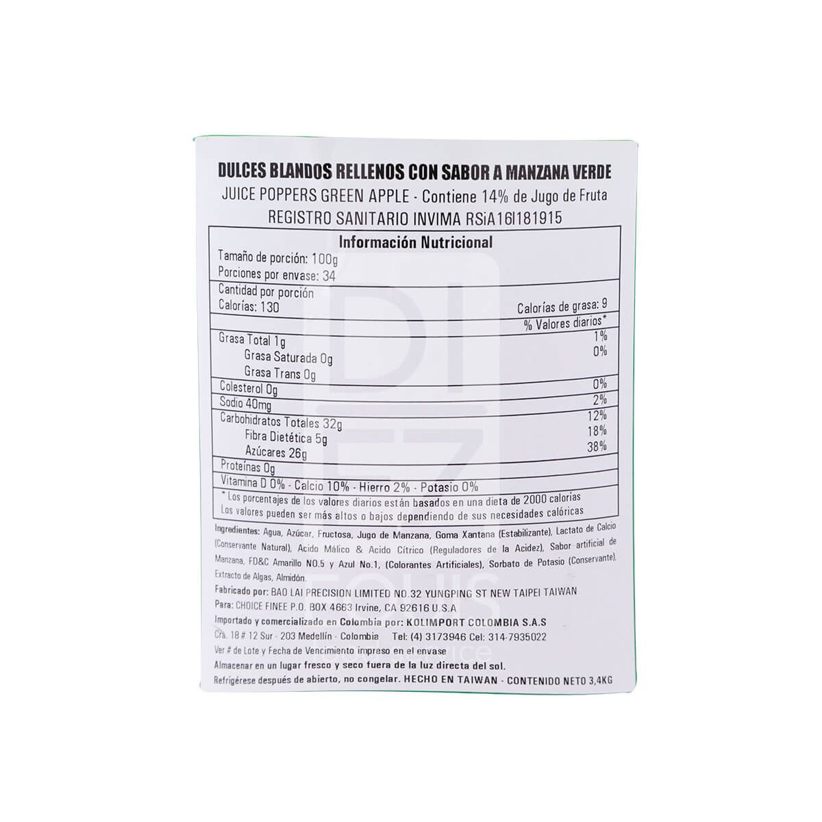 10X Perla Explosiva Manzana Verde Juice Poppers x 3.400 Gr Balde