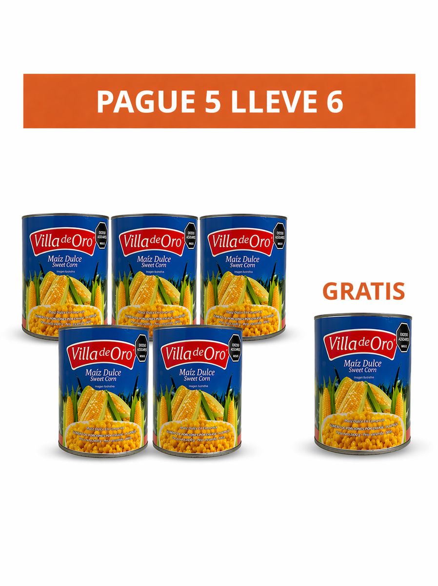10X Promoción Maíz Tierno Pague 5 LLeve 6 Villa De Oro x 2400 Gr Lata Drenado 1850 Gr