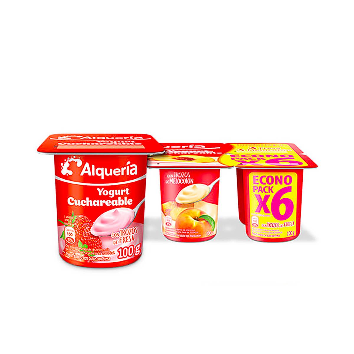 10X Yogurt Fresa - Melocotón Cuchareable Alquería x 6 Und x 100 Gr Vaso