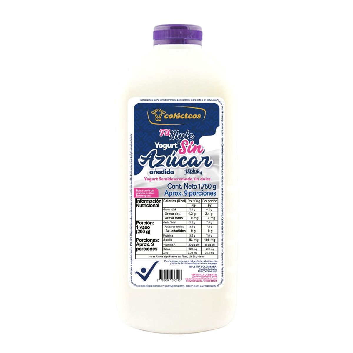 10X Yogur Sin Azúcar Colácteos Tapioka x 1750 Gr Garrafa