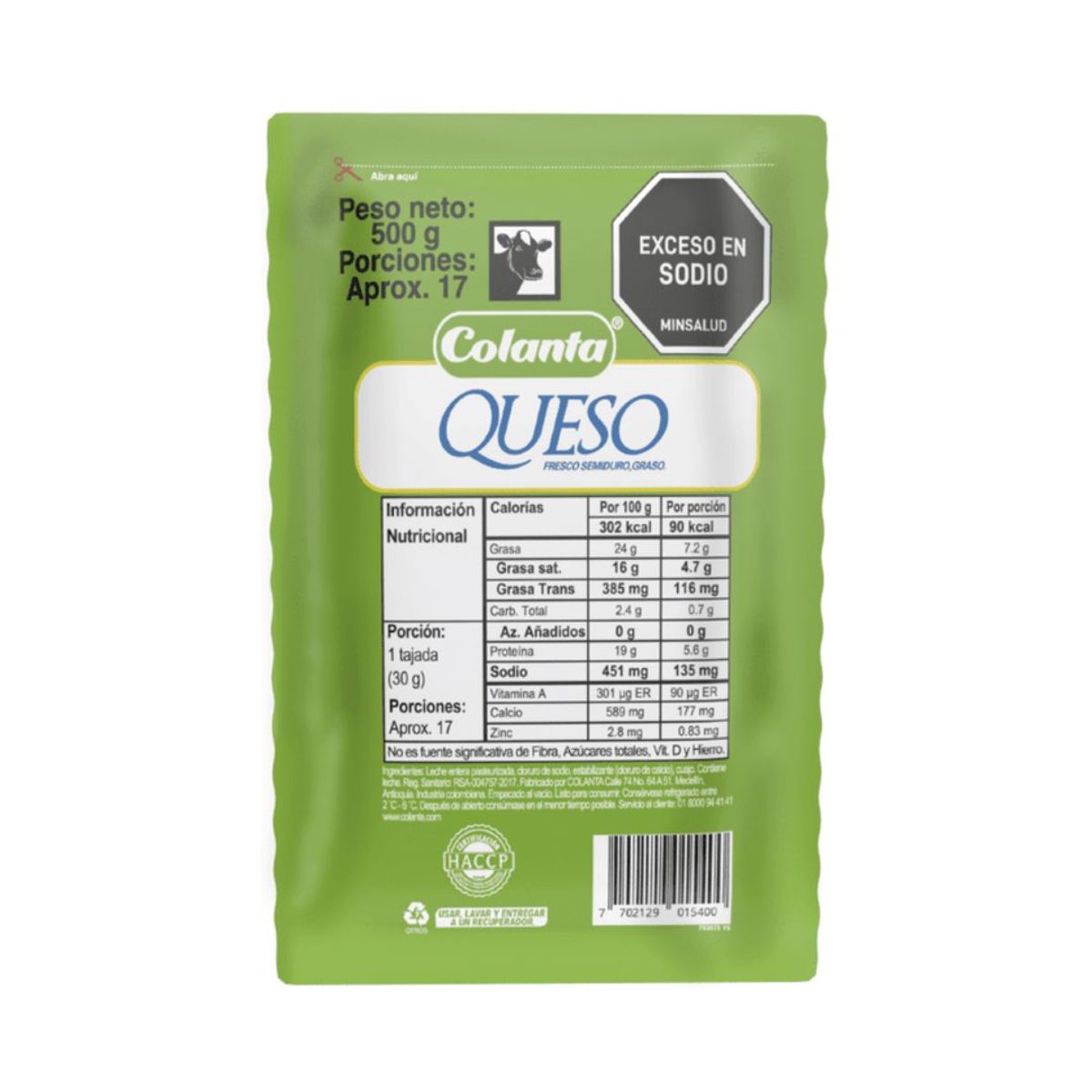10X Queso Blanco Campesino Colanta x 500 Gr