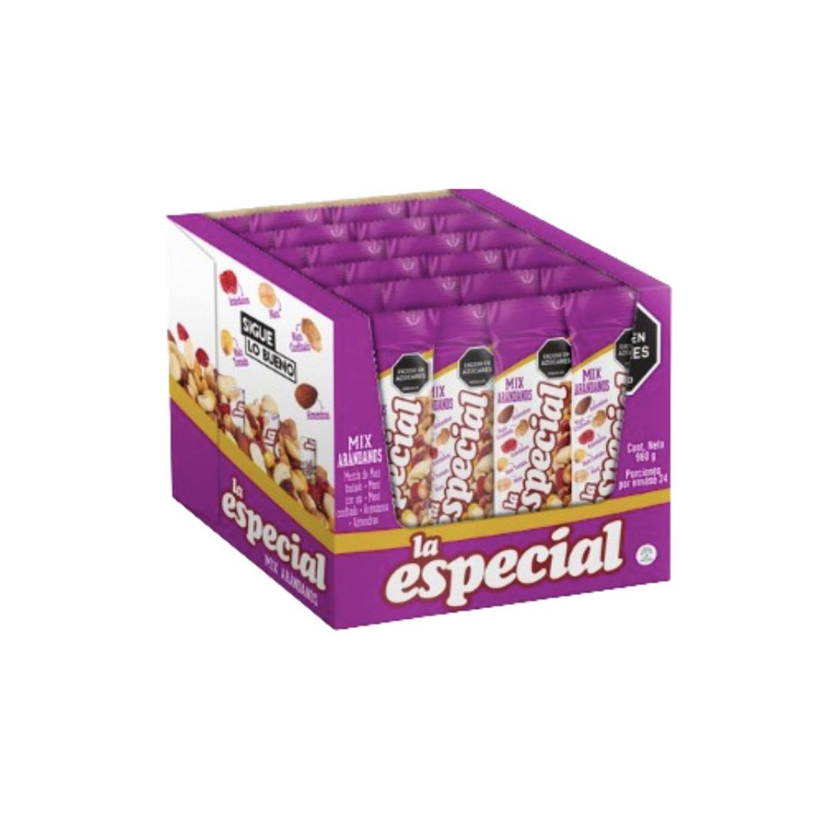 10X Snack Mezcla De Maní, Maíz Tostado, Almendras y Arándanos La Especial x 40 Gr x 24 Und