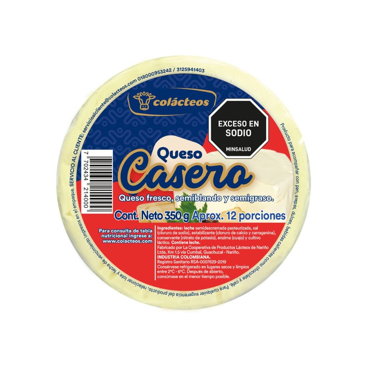 10X Queso Casero Colácteos x 350 Gr Torta