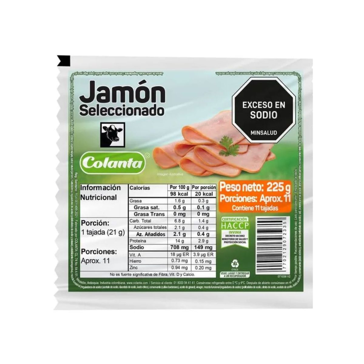 10X Jamón Seleccionado Colanta x 225 Gr Tajado