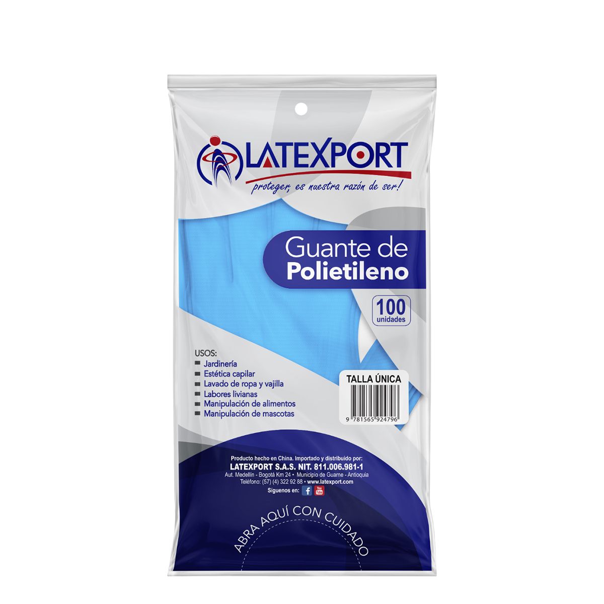 10X Guante Manipulación Alimentos Polietileno 100 Und Bolsa Dispensadora