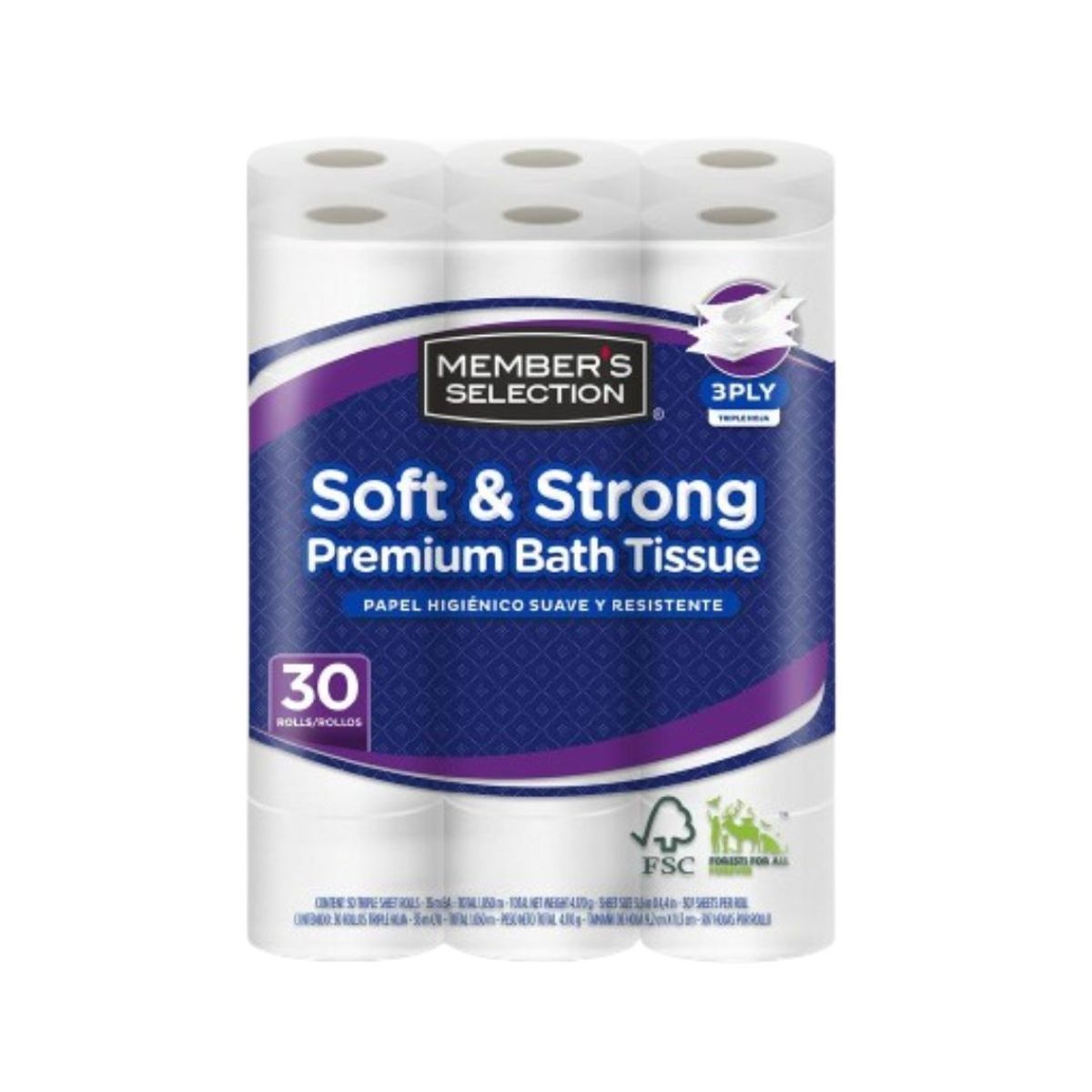 10X Papel Higienico Triple Hoja Member Selection 361339 x 35 Mtrs x 30 Rollos