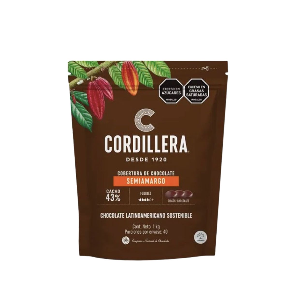 10X Cobertura De Chocolate 43% Semiamargo Cordillera x 1000 Gr Bolsa